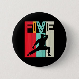 Kids 5th Birthday Gift Karate Retro Taekwondo Mart 6 Cm Round Badge