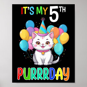 Kids 5th Birthday Girl Cat Shirt Fifth Bday Girl G Poster