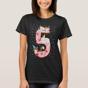 Kids 5th Birthday Girl Cute Cat Outfit 5 Years Old T-Shirt