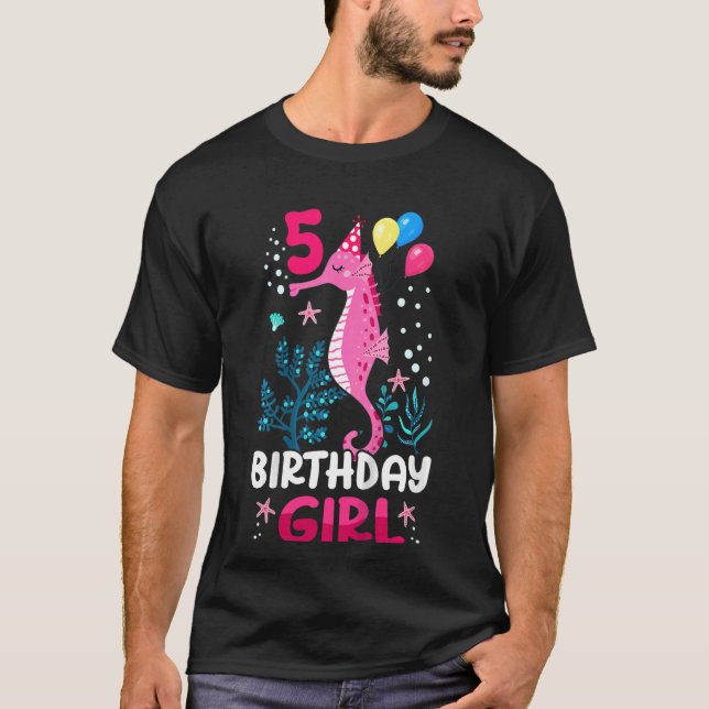 Kids 5th Birthday Girl Seahorse Ocean Birthday  Fo T-Shirt (Front)