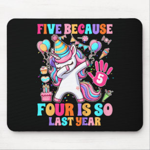 Kids 5th Birthday Girl Unicorn Five Because Four I Mouse Mat