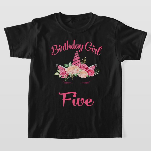 Kids 5th Birthday Girl Unicorn Shirt fiveth Birthd (Laydown)