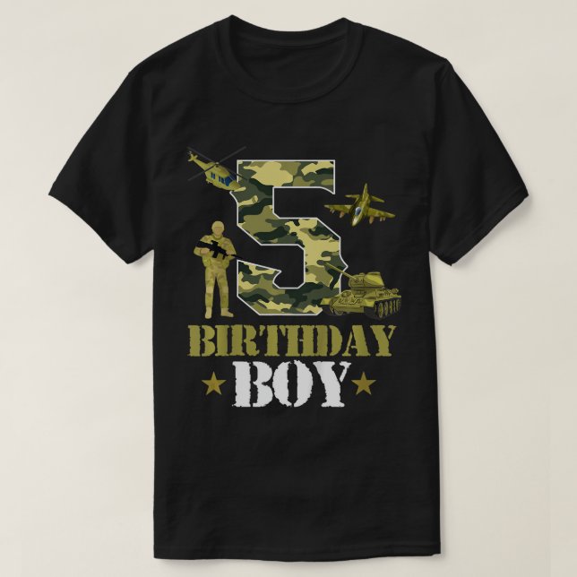 Kids 5th Birthday Military Themed Camo Boys 5 Yrs  T-Shirt (Design Front)