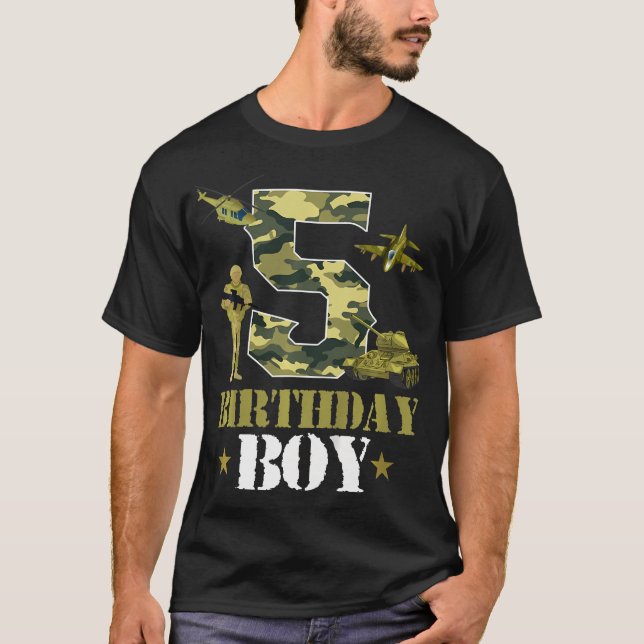 Kids 5th Birthday Military Themed Camo Boys 5 Yrs  T-Shirt (Front)