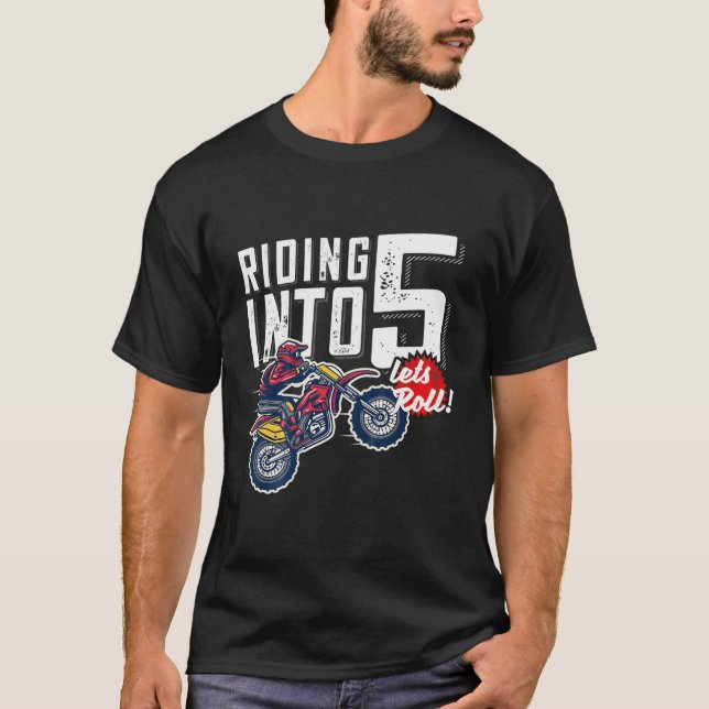 Kids 5Th Birthday Motor Cross, Dirt Bike, Birthday T-Shirt (Front)