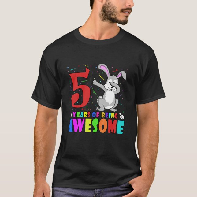 Kids 5Th Birthday Party Dabbing Bunny - 5 Years Ol T-Shirt (Front)