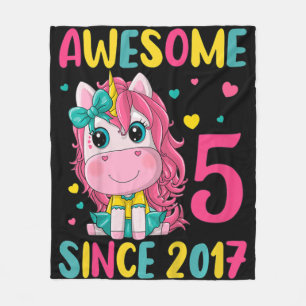 Kids 5th Birthday Party Unicorn Girl 5 Years Old B Fleece Blanket