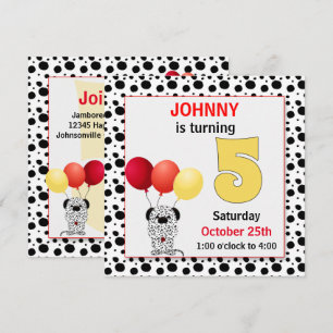 Kid's 5th Birthday Red and Yellow Dalmatian Invitation
