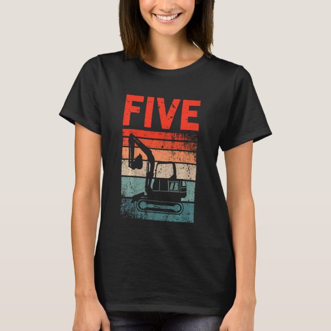 Kids 5th Birthday Retro Excavator Construction Veh T-Shirt (Front)