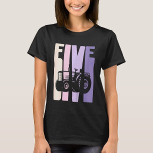 Kids 5th Birthday Retro Farm Tractor Theme Farmer T-Shirt