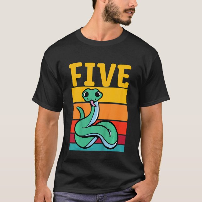 Kids 5th Birthday Retro Snake  Pet Reptile 5 Years T-Shirt (Front)