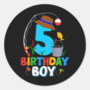 Kids 5th Birthday Shirt Boy Fishing Fish Bday Part Classic Round Sticker