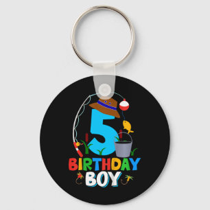 Kids 5th Birthday Shirt Boy Fishing Fish Bday Part Key Ring