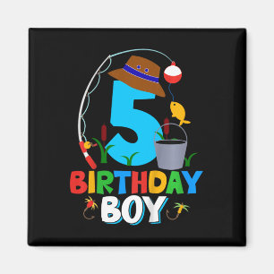 Kids 5th Birthday Shirt Boy Fishing Fish Bday Part Magnet