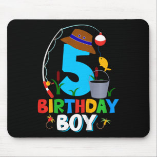 Kids 5th Birthday Shirt Boy Fishing Fish Bday Part Mouse Mat