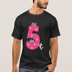 Kids 5th Cat Birthday Celebrant 5 Year Old Kitten T-Shirt