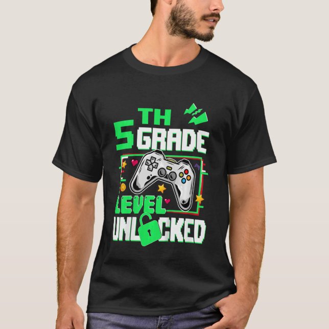 Kids 5th Grade Level Unlocked Back To School Video T-Shirt (Front)
