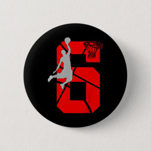 Kids 6 Year Old 6th Basketball Birthday PartyTheme 6 Cm Round Badge