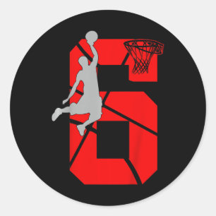 Kids 6 Year Old 6th Basketball Birthday PartyTheme Classic Round Sticker