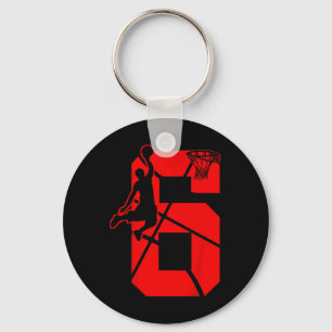 Kids 6 Year Old 6th Basketball Birthday PartyTheme Key Ring
