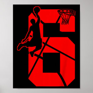 Kids 6 Year Old 6th Bysketbyll Birthday Partytheme Poster