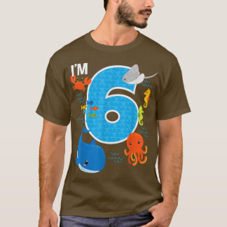 Kids 6 Year Old Birthday Whale Fish Sea Bday Boys  T-Shirt