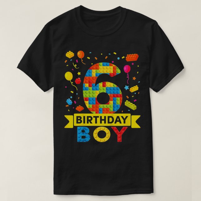 Kids 6 Year Old Building Blocks 6th Birthday Boy  T-Shirt (Design Front)