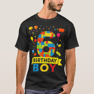 Kids 6 Year Old Building Blocks 6th Birthday Boy  T-Shirt