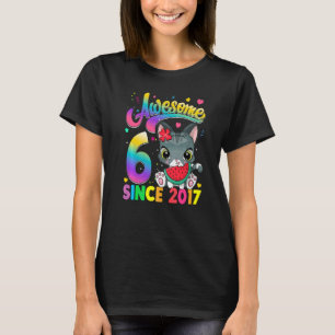 Kids 6 Year Old Cat Awesome Since 2017 Cat 6th Bir T-Shirt
