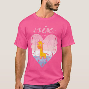 Kids 6 Year Old Cute Giraffe Birthday Girl 6th B D T-Shirt