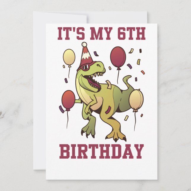 Kids 6 Year Old dinosaurs birthday 6th Party Boys Invitation (Front)