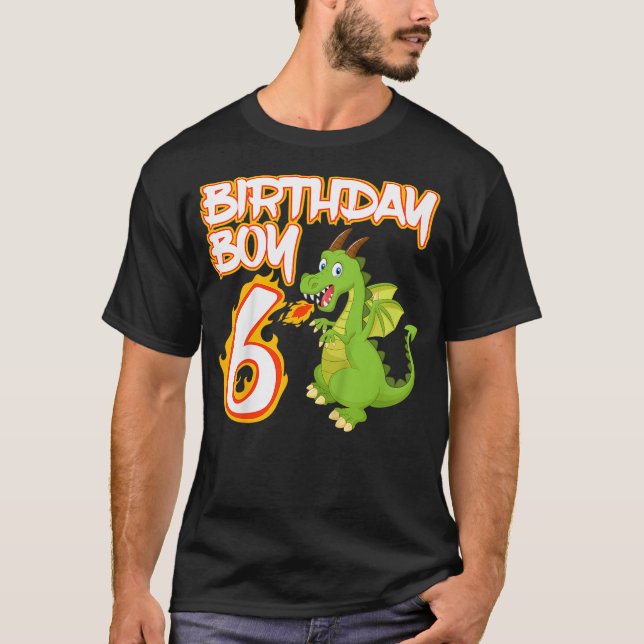Kids 6 Year Old Dragon Birthday Boy Themed Party 6 T-Shirt (Front)
