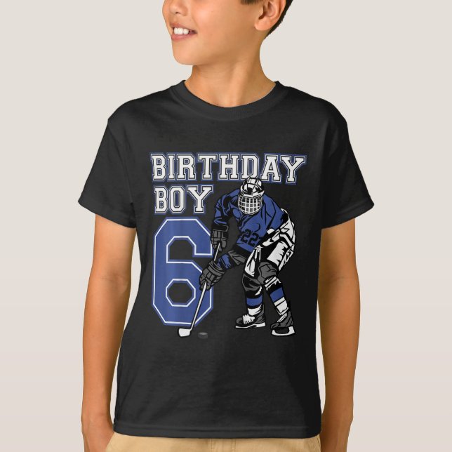 Kids 6 Year Old Ice Hockey Themed Birthday Party 6 T-Shirt (Front)