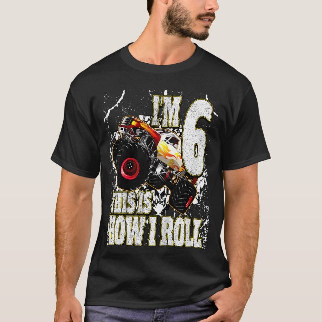 Kids 6 Year Old  Monster Truck Birthday T-Shirt (Front)