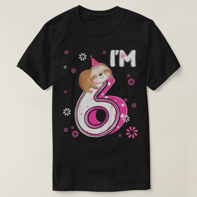 Kids 6 Year Old Sloth 6th Birthday Girl Party Anim T-Shirt (Design Front)