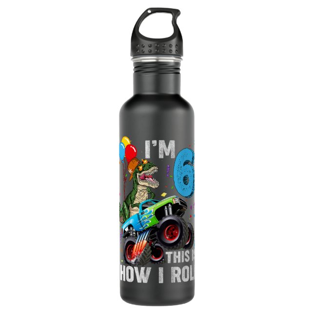 Kids 6 Year Old T Rex Dinosaur Monster Truck 6th B 710 Ml Water Bottle (Front)