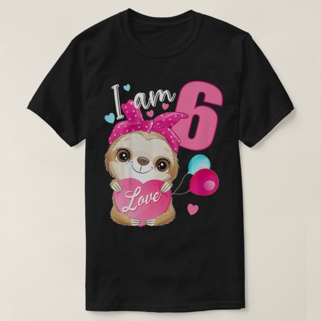 Kids 6 Years old 6 birthday outfit girl Sloth  T-Shirt (Design Front)