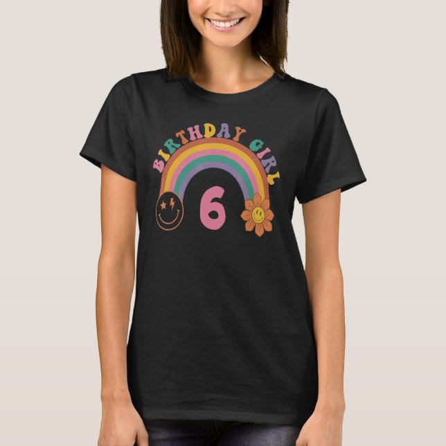 Kids 6 Years Old 6th Birthday Outfit Girl Rainbow T-Shirt (Front)