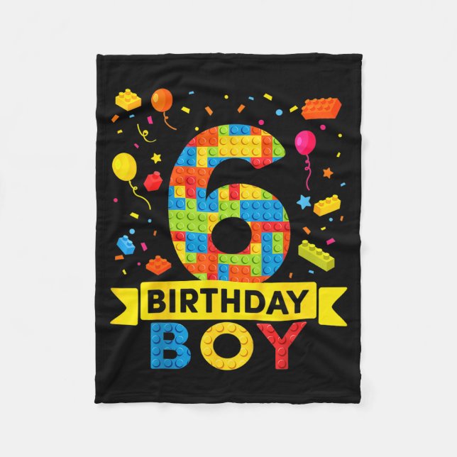 Kids 6 Years Old Building Blocks Builder 6th Fleece Blanket (Front)