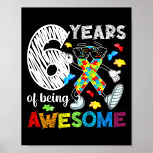 Kids 6th Autism Birthday Party Six Year Old Autist Poster