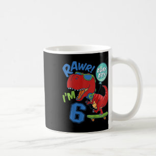 Kids 6th Birthday 6 Year Old Boy Red T-rex Skatebo Coffee Mug