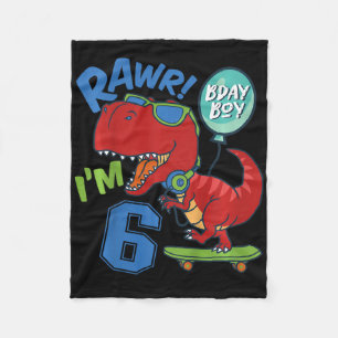 Kids 6th Birthday 6 Year Old Boy Red T-rex Skatebo Fleece Blanket