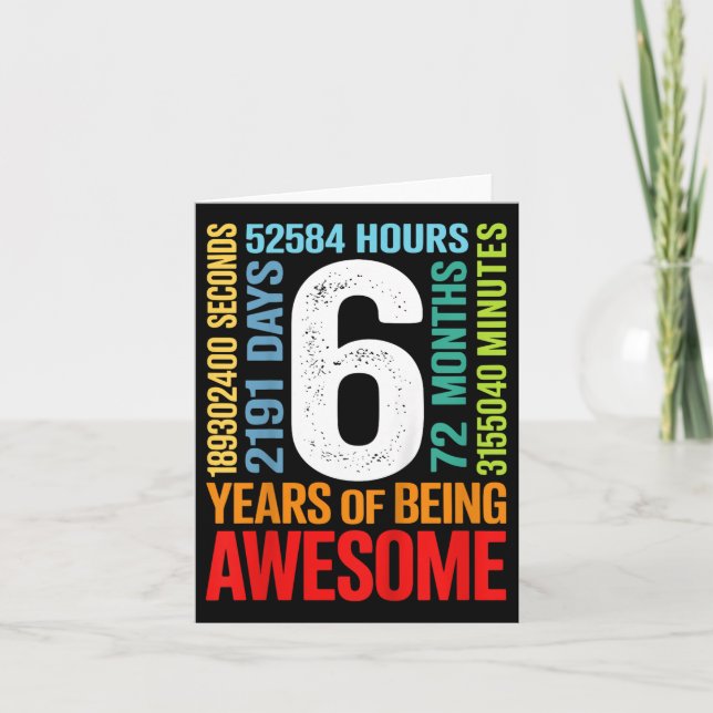 Kids 6th Birthday 6 Years Old 72 Months Boys Girls Card (Front)