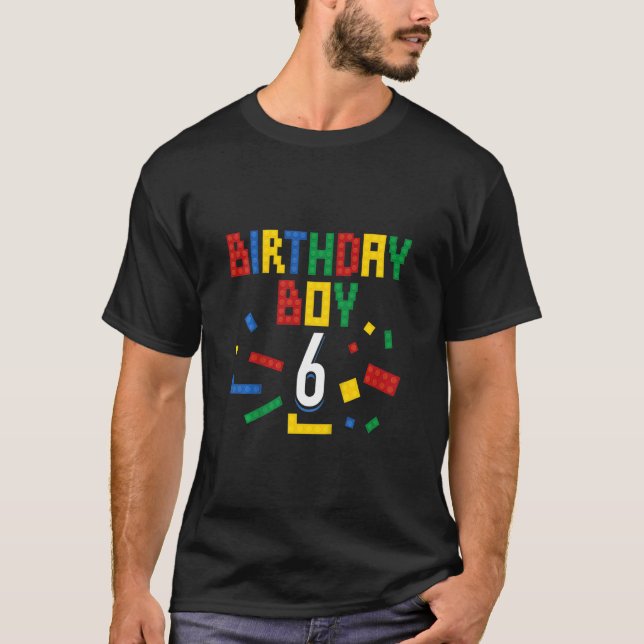 Kids 6th Birthday 6 Years Old Boys Block Building  T-Shirt (Front)