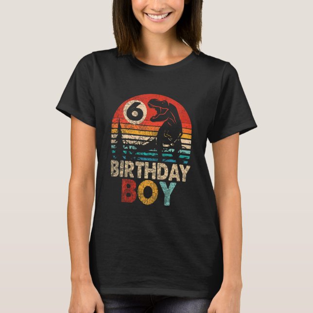 Kids 6th Birthday Boy Rex Dinosaur 6 Year Old Birt T-Shirt (Front)