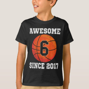 Kids 6th Birthday Bysketbyll Lover 6 Years Old Vin T-Shirt