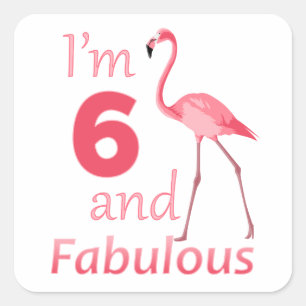 Kids 6th Birthday Cute Pink Flamingo Square Sticker