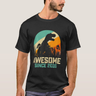 Kids 6th Birthday Dinosaur 6 Year Old Boys Son Awe T-Shirt