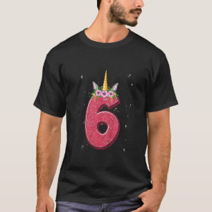 Kids 6th Birthday Girls Unicorn Face Flower 6 Ye T-Shirt