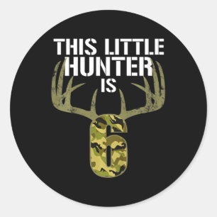Kids 6th Birthday Hunting  Boys Fun Deer Hunter Gi Classic Round Sticker